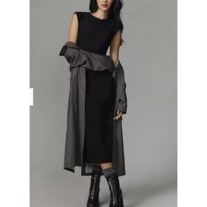 Anthropologie NWT Maeve Cap-Sleeve Slim Midi Dress in Black Size Large